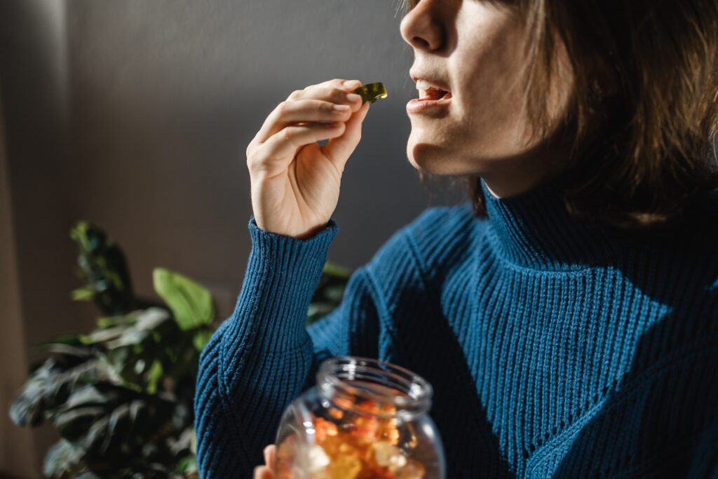 Woman partaking in edibles from her local Temecula dispensary